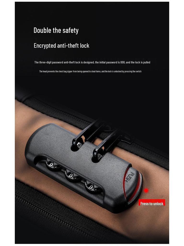 Мужская нагрудная сумка кроссбоди с защитой от кражи, USB-интерфейсом и кодовым замком