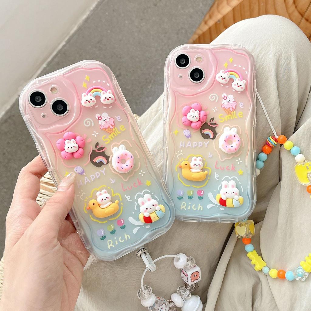 Three Dimensional Doll Suitable for Apple 16pro Rainbow Duck DIY Mobile Phone Case with Bracelet Iphone15 Protective Cover 14