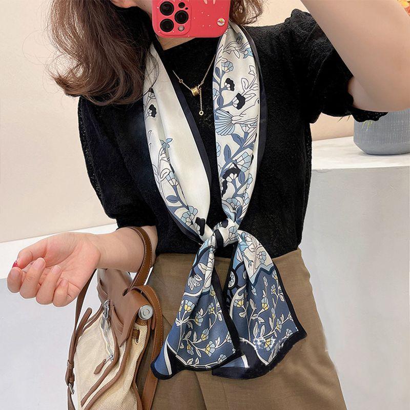 Elegant Temperament Mulberry Silk Silk Scarf Women'S Autumn Style Foreign Style Versatile Flower Double-Layer Double-Sided Silk Scarf Streamer