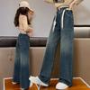 Прямые брюки для девочек, широкие джинсы для весны и осени, детские брюки для девочек, длинные брюки