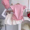 Girls' Summer Cute Rabbit Top & Skirt Set with Fly Sleeves