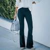 Women Pants Elastic High Waist Solid Color Flared Pants with Pockets Corduroy Leisure Work Travel Party Trousers