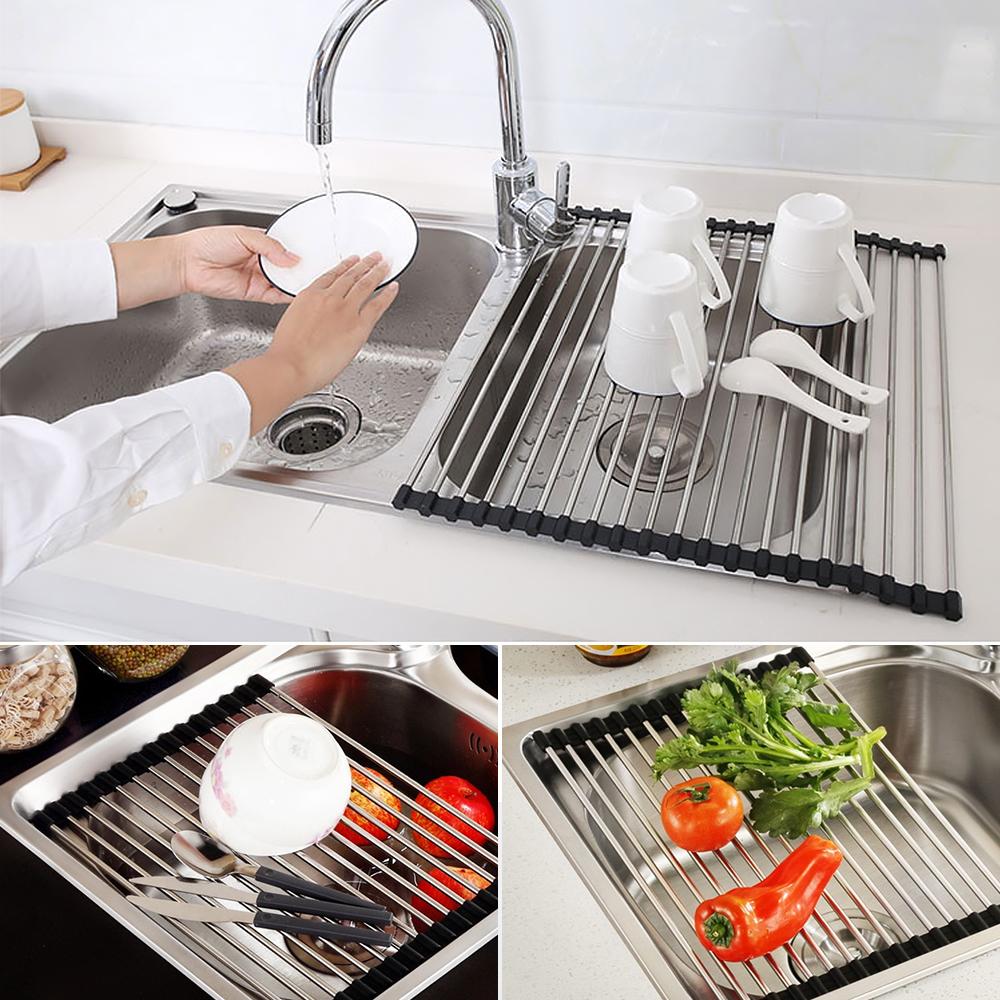 Foldable Dish Drainer Roll Up Dish Drying Rack Dish Drainer Shelf Organizer Tableware Plate Storage Rack Kitchen Accessories