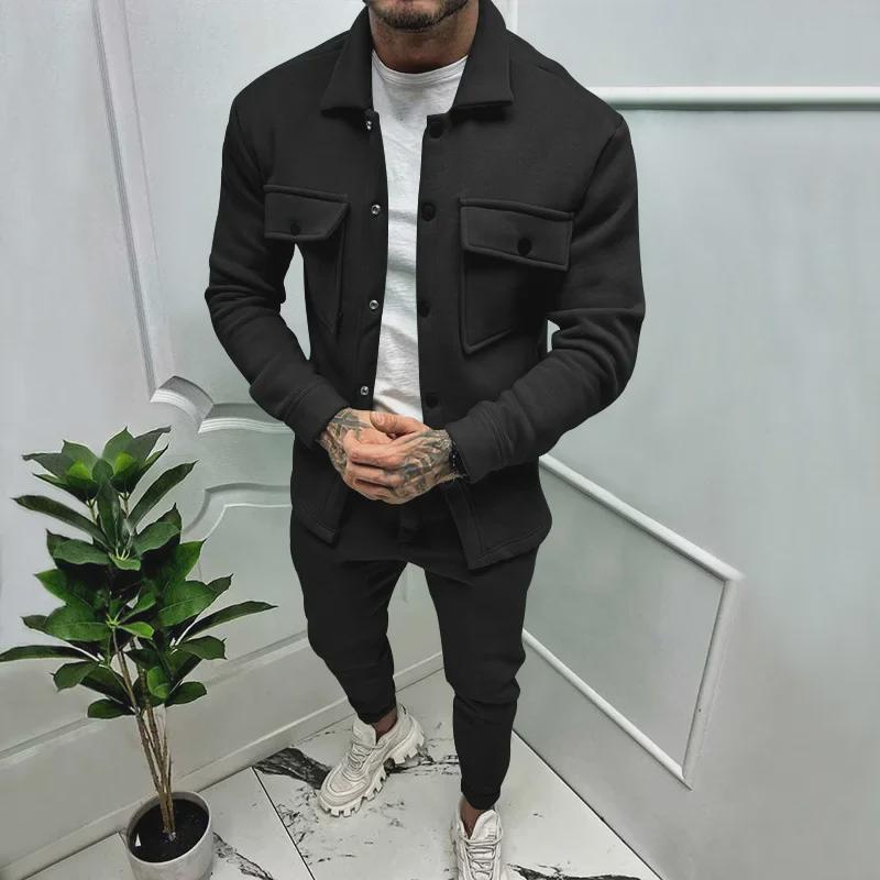 Men's Autumn/Winter Casual Suede Sports Suit - European/American Style