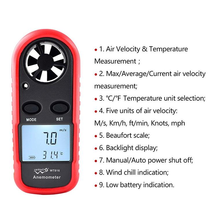 Цифровой электронный термометр-анемометр Wintact WT816