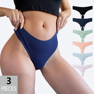 Женские хлопковые трусики в вертикальную полоску из 3 предметов, простые удобные стринги, партия женского сексуального нижнего белья