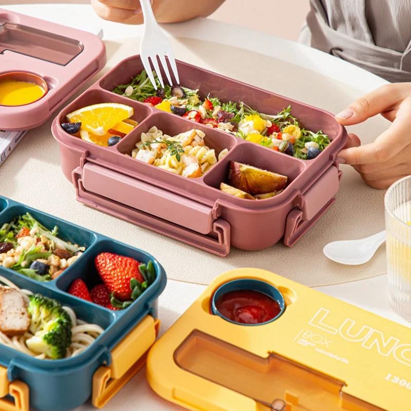 Compartment 1300ML Portable Lunch Box Kids Students Office Bento Box With Fork and Spoon Microwave Food Storage Container