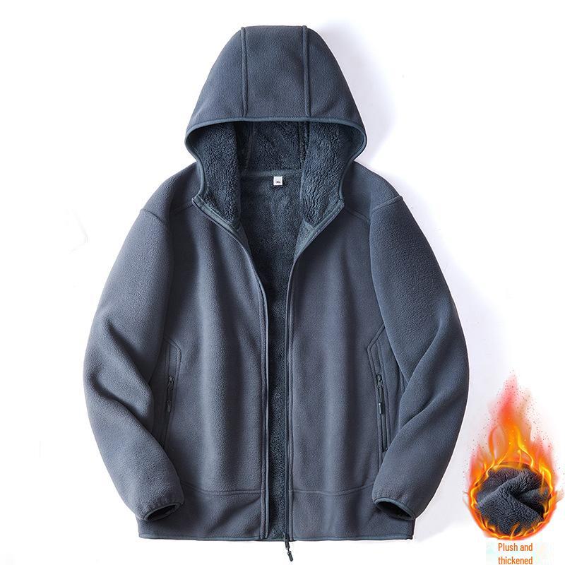 Мужская плюшевая флисовая куртка с капюшоном - Теплый кардиган на молнии для осени и зимы