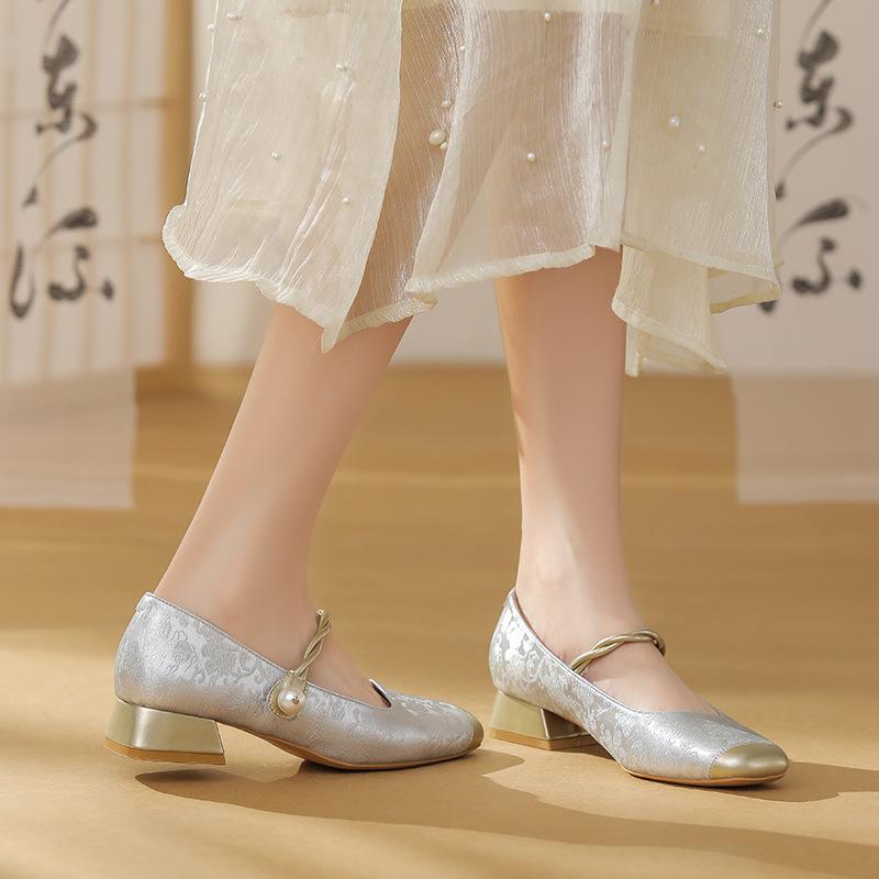 Туфли Мэри Джейн с квадратным носком, темпераментные для весны и осени, для работы, с открытым верхом, одинарные, подходят к ципао