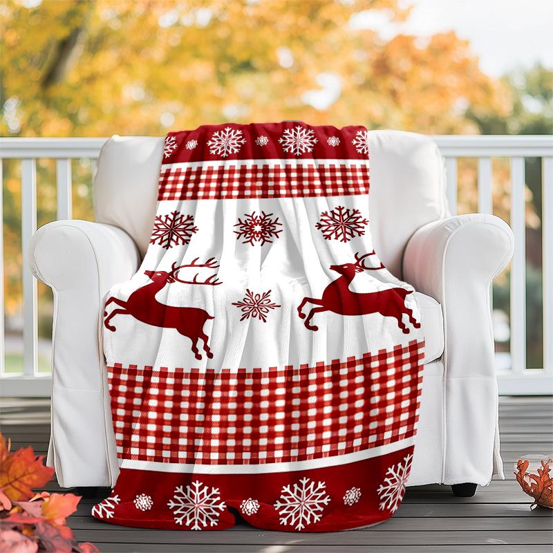Christmas reindeer Theme Printed Blanket - Perfect for Couch, Bed, Travel & Outdoor Use | Machine Washable, Cozy & Durable.