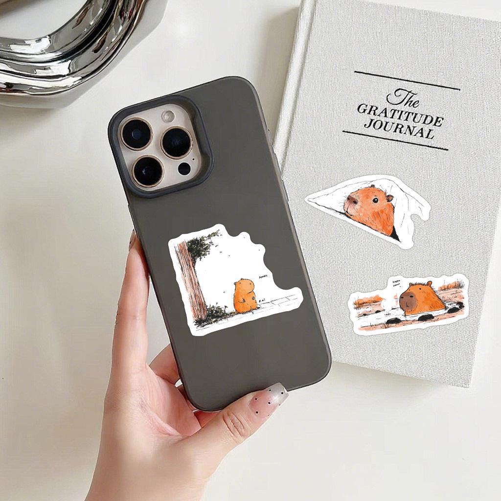 50 Healing Hand-painted Capybara Sticker Sheets: Cute Cartoon Decorations for Journals and Notebooks