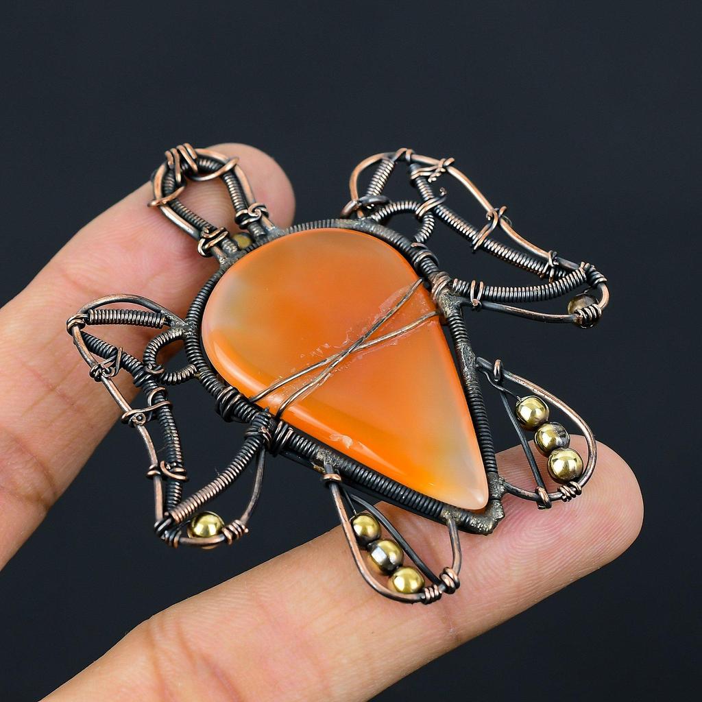 Сердолик в форме черепахи, медная проволока, кулон ручной работы, ювелирный подарок для нее