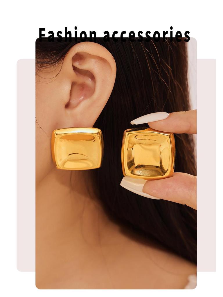 Винтажные геометрические квадратные вогнутые серьги из титановой стали с покрытием из золота 18 карат