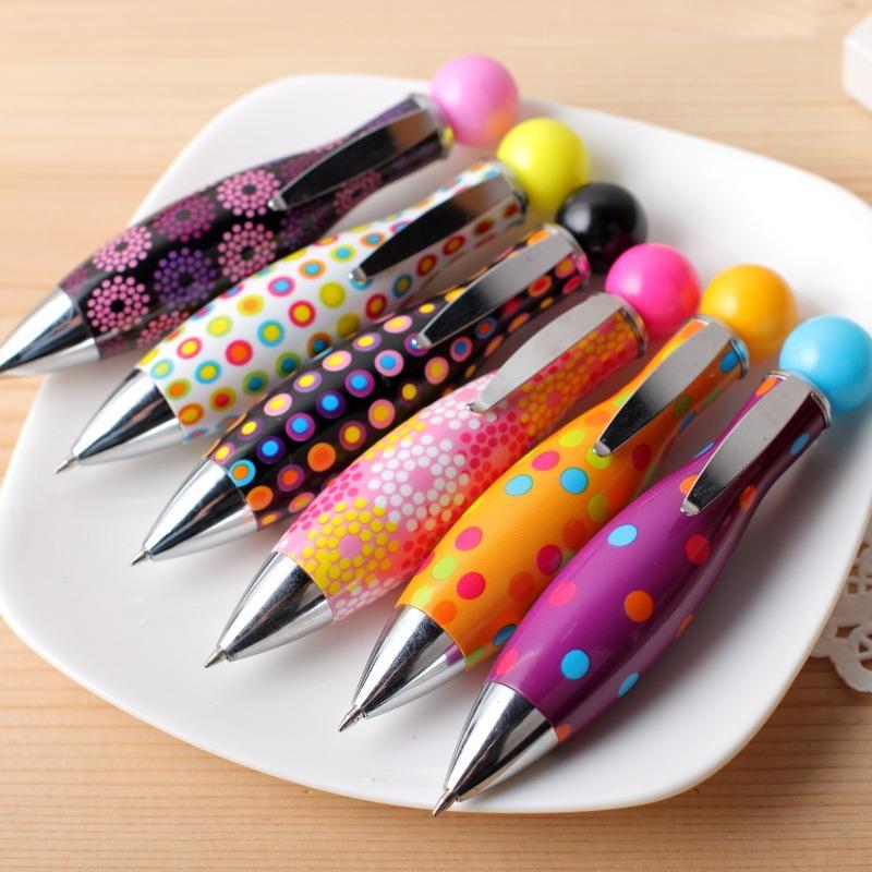 Короткая ручка в форме мини-боулинга, элегантная, с принтом в виде точек и цветов, в стиле бохо, шариковая ручка для школы, офисные принадлежности
