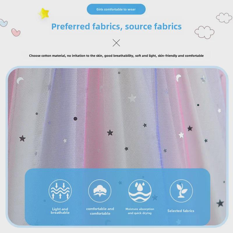 Платье принцессы-единорога для девочек 2025 года с радужным принтом: Длинный рукав, сетка с пайетками, весенне-осенний наряд на день рождения