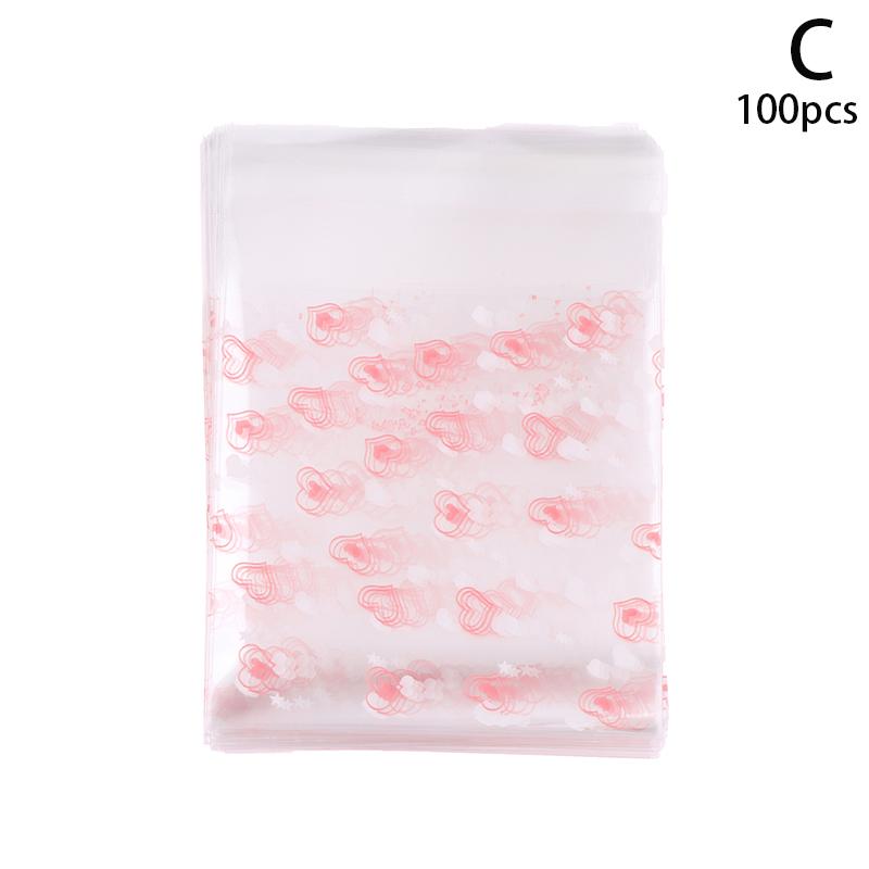 100 шт., прозрачный мешок для конфет в форме сердца, пластиковый пакет для печенья и закусок, упаковка для украшения выпечки, самоклеящаяся сумка