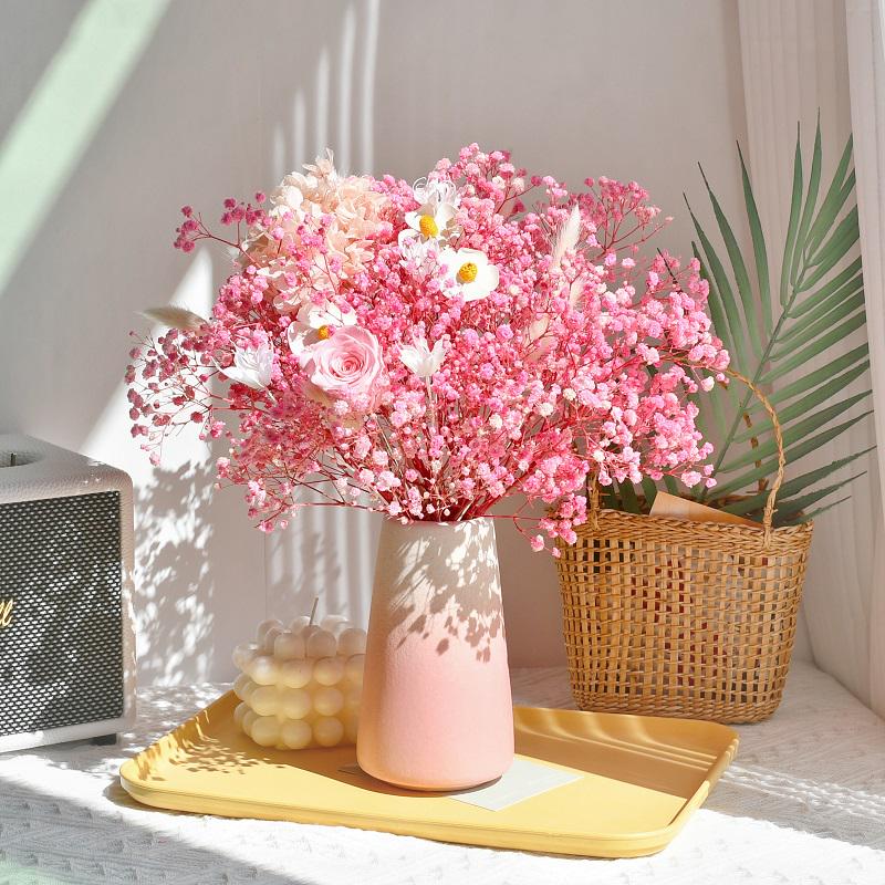 Immortal Rose Dried Bouquet: Eucalyptus, Hydrangea, Crystal Grass, and Baby's Breath for Home or Bedroom Decoration