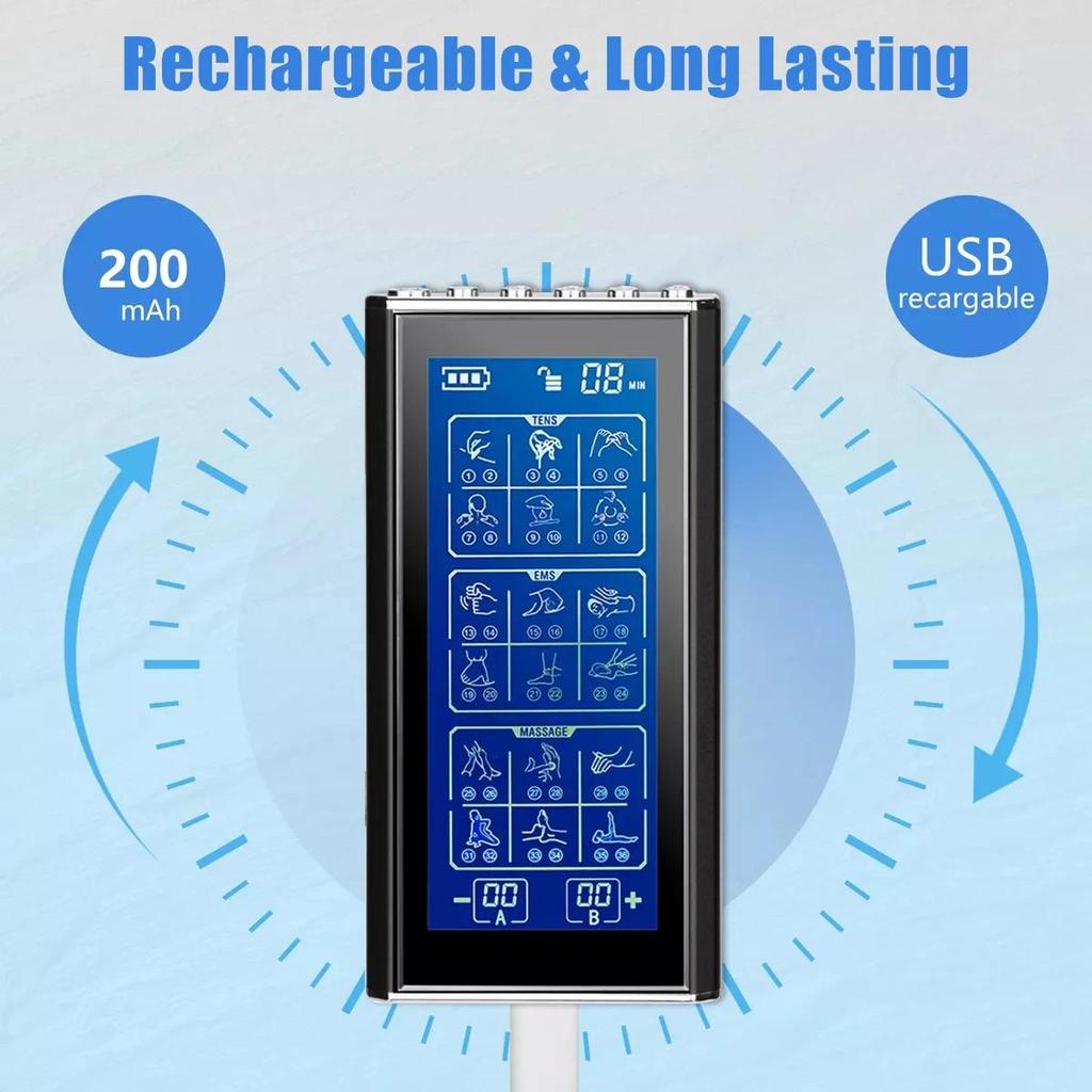 3-в-1 TENS-устройство, перезаряжаемый миостимулятор, двухканальный EMS для лечения боли в шее, мышечной терапии, импульсный массажер для лечения боли