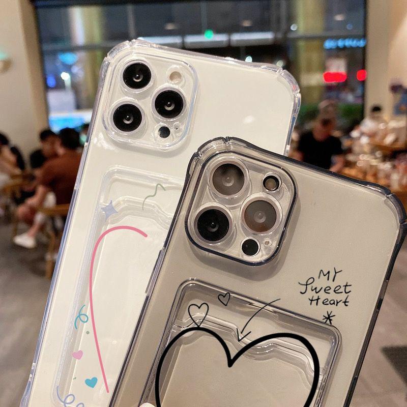 Чехол-кошелек с держателем для карт Прозрачный чехол для iPhone 16 15 14 13 12 11 Pro Max С чехлом с рисунком в виде сердца для iPhone XS Max XR 7 8 Plus