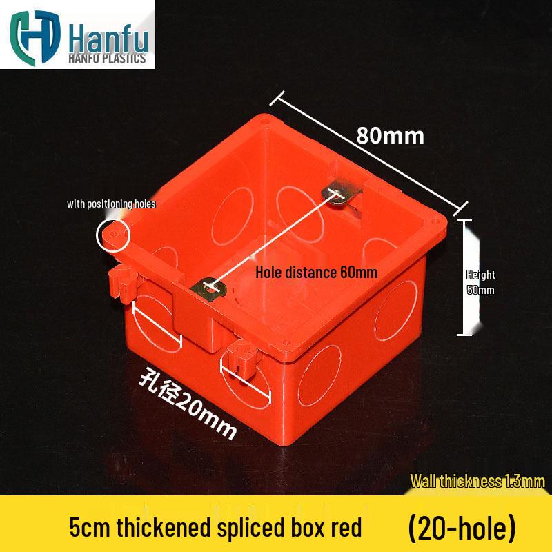 Утолщенная скрытая распределительная коробка типа 86, глубиной 50 мм, для сборки и электропроводки, Красный/Синий