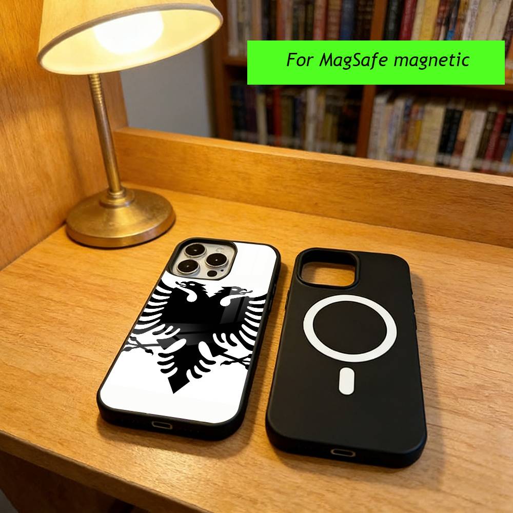 Чехол для телефона с орлом, флаг Албании, для iPhone 17, 16, 15, 14, 13, 12, 11 Plus, Pro, магнитный, с поддержкой беспроводной зарядки MagSafe