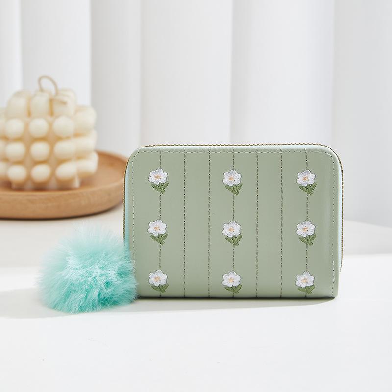 Новый короткий женский кошелек с одним замком-молнией, вышитый кошелек, свежий и милый модный клатч для женщин, один