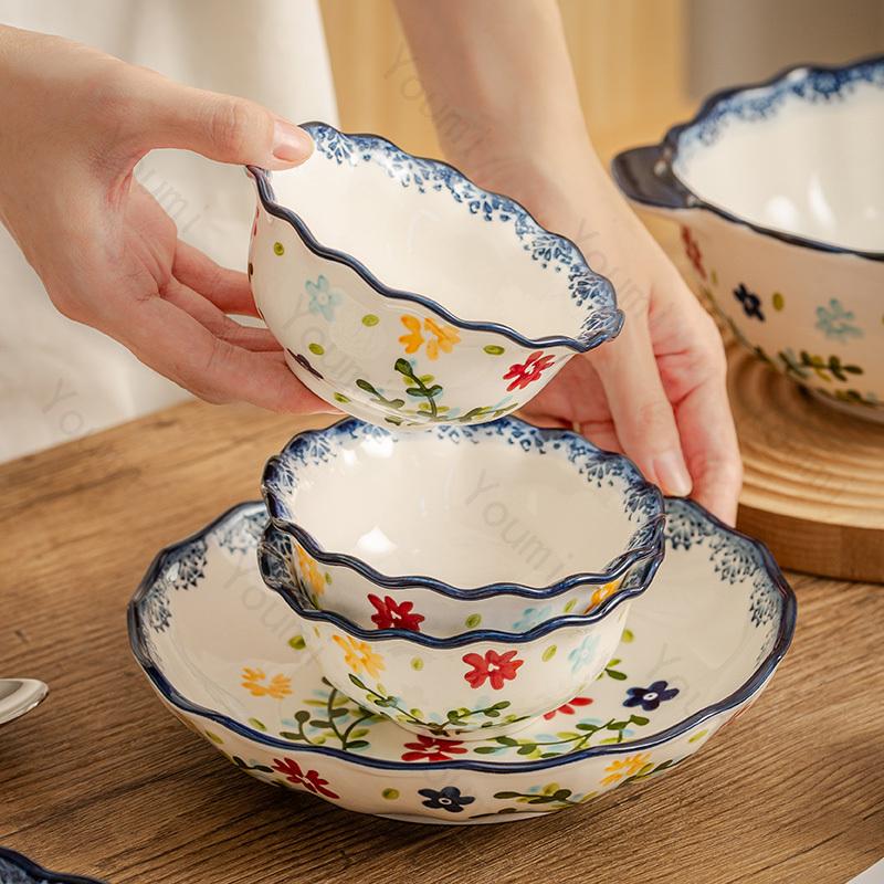 Керамическая тарелка с маленькими цветами в стиле ретро, креативная бытовая посуда, ресторан, изысканные блюда, салатная тарелка, изысканные рыбные тарелки