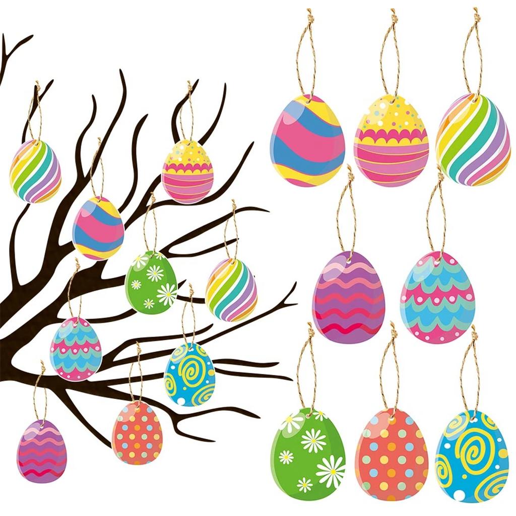 1 комплект, подвесные подвески в виде разноцветных яиц на Пасху, мультяшный кролик, пасхальный кролик, цыпленок, бирки, декор для счастливой пасхальной вечеринки на 2024 год