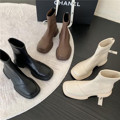 Эластичные британские ботинки Мартина Женские 2025 Осень и Зима Ботинки Челси Маленькие Голые Ботинки Облегающие Ботинки Флисовые Короткие Ботинки