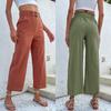 Летние женские модные хлопковые льняные свободные однотонные брюки с высокой талией