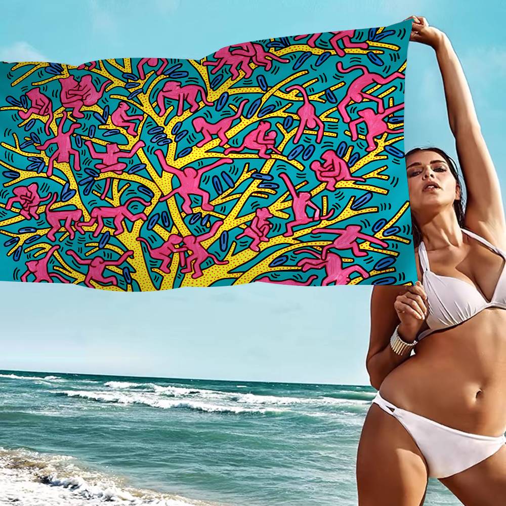 K-Keith Art Haring Пляжное полотенце Цветные банные полотенца Для девочки Микрофибра Быстросохнущее Свободное от песка Пляжное Йога Спа Спортзал Бассейн