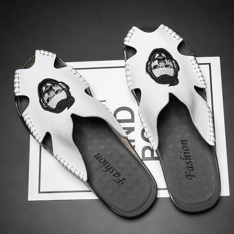 Летние мужские тапочки на плоской подошве, очень широкие сандалии, уличные пляжные повседневные кожаные сандалии с открытым носком, мягкие прогулочные сандалии