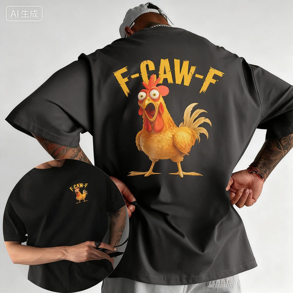 2025 Summer Funny F Caw F Chicken FCAWF Chicken 100 Pure Cotton Printed Tshirt Men Crew Neck Short Sleeve Gift Idea Clothes