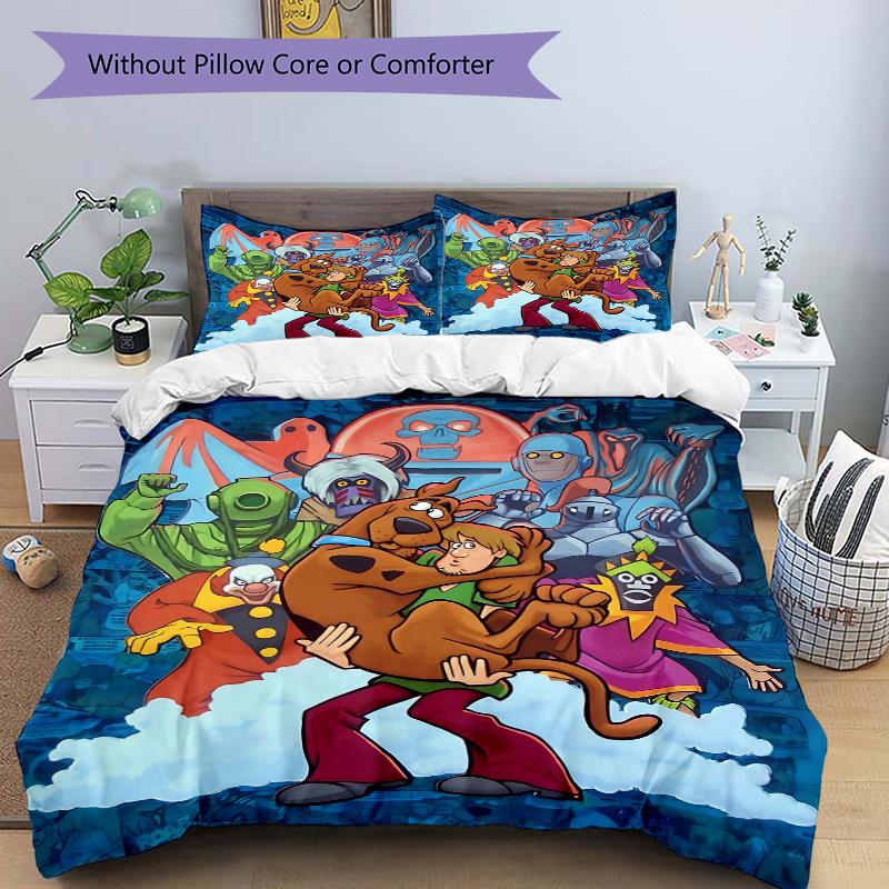 3pcs Scooby Doo and the Mystery of the Cosmic Creatures Quilt Cover Set (1 Quilt Cover + 2 Pillowcases Without Pillow Core), High-Definition Prin