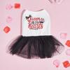 Pet Dress with Pink Tulle Skirt & Love Elements, Cute Puppy Outfit, Fashion Small Dog Apparel, Sweet Pet Wear for Valentine Day