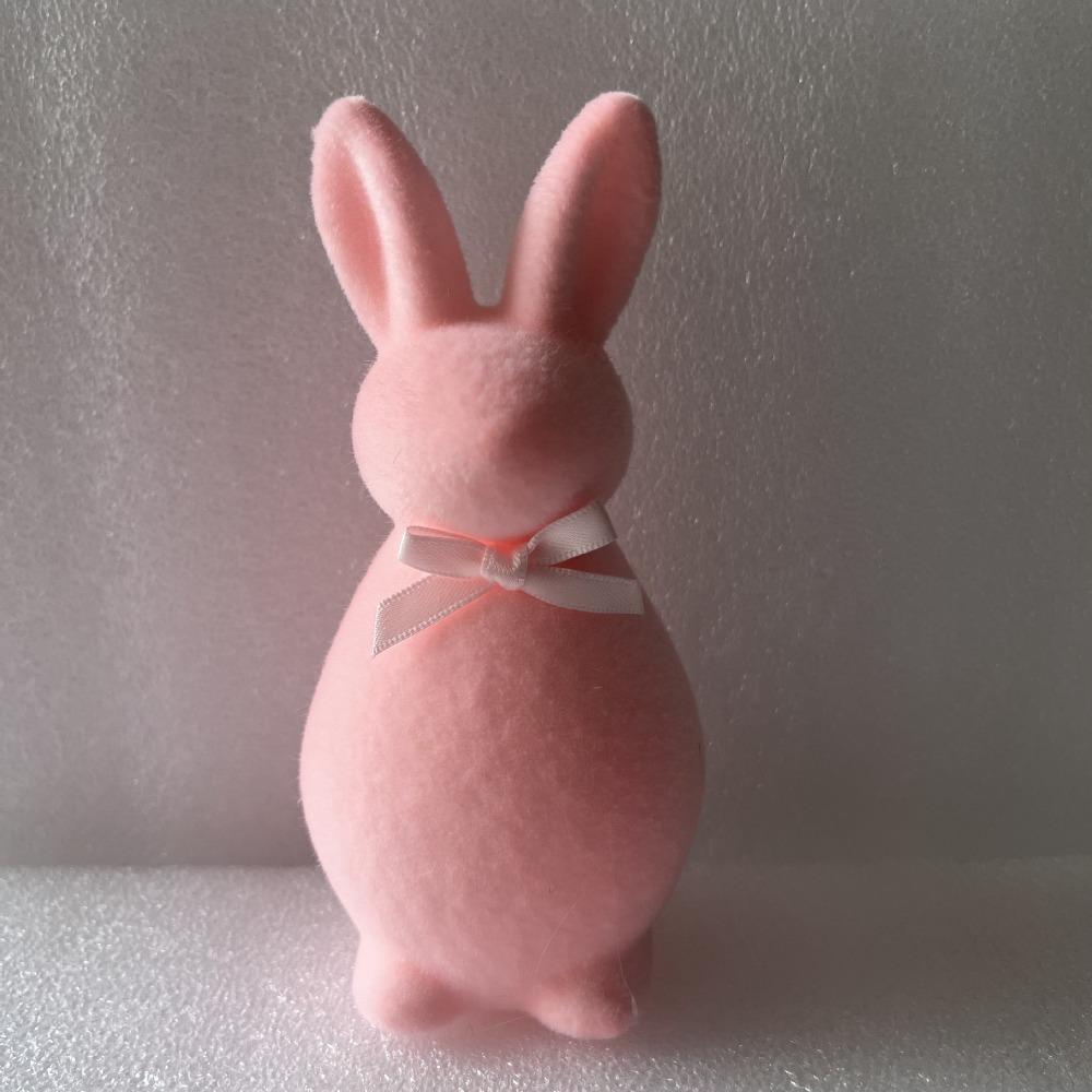 Plush Easter Bunny Statue with Bow Rabbit Gnome Doll Easter Holiday Bunny Sculpture Indoor Table