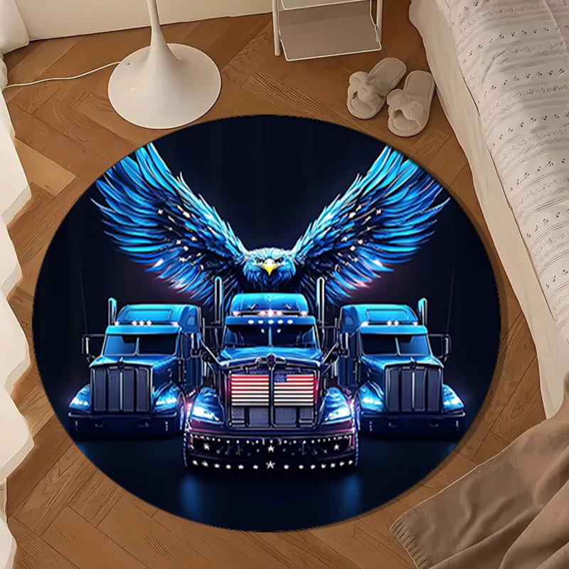 Thunder Truck Journey Round Rug for Livingroom,Bedroom, Palyroom, Chair Rug, Area rug, Circle Carpet, Large Size Fan Christmas gift