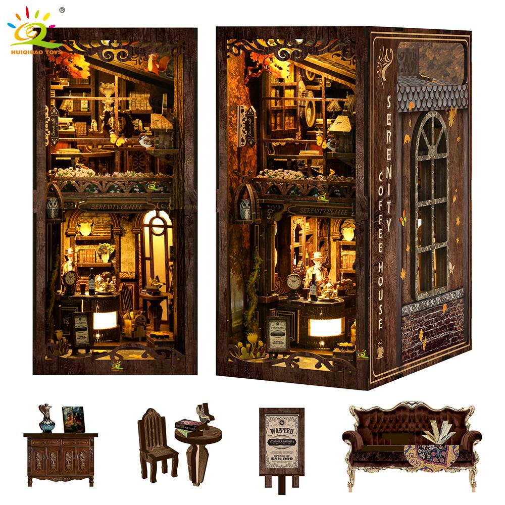 DIY Ретро Кофейня Книжная полка Модель 3D Деревянная головоломка Сборка Книжный уголок Полка Миниатюрные строительные наборы Ручная работа Игрушки