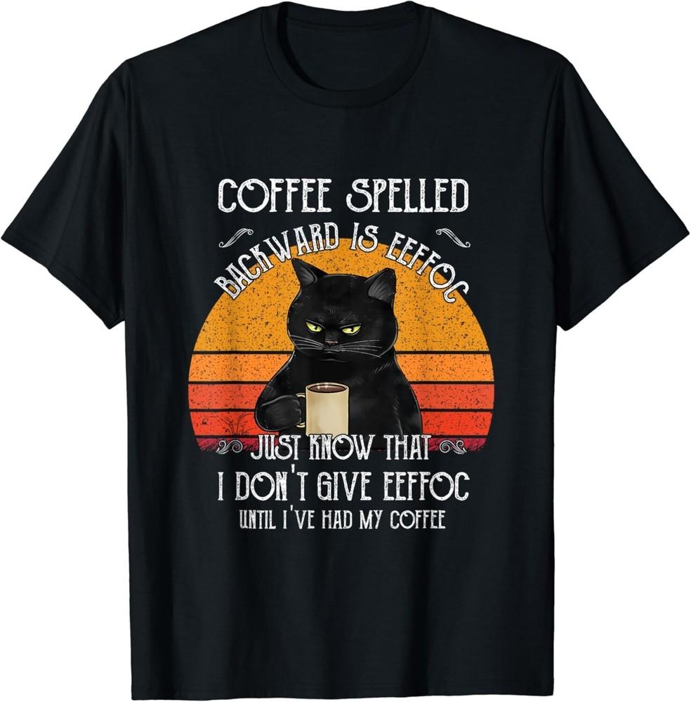 Funny Black Cat Coffee Spelled Backwards Is Eeffoc Gift Unisex T-Shirt
