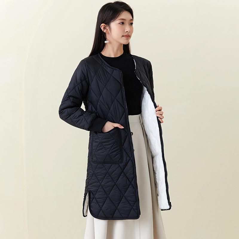 Зимняя длинная теплая хлопковая куртка на молнии с прошитыми рукавами, хлопковая куртка для женщин из хлопка плюс плюс, утепленная одежда, модная, теплая и комфортная 2401