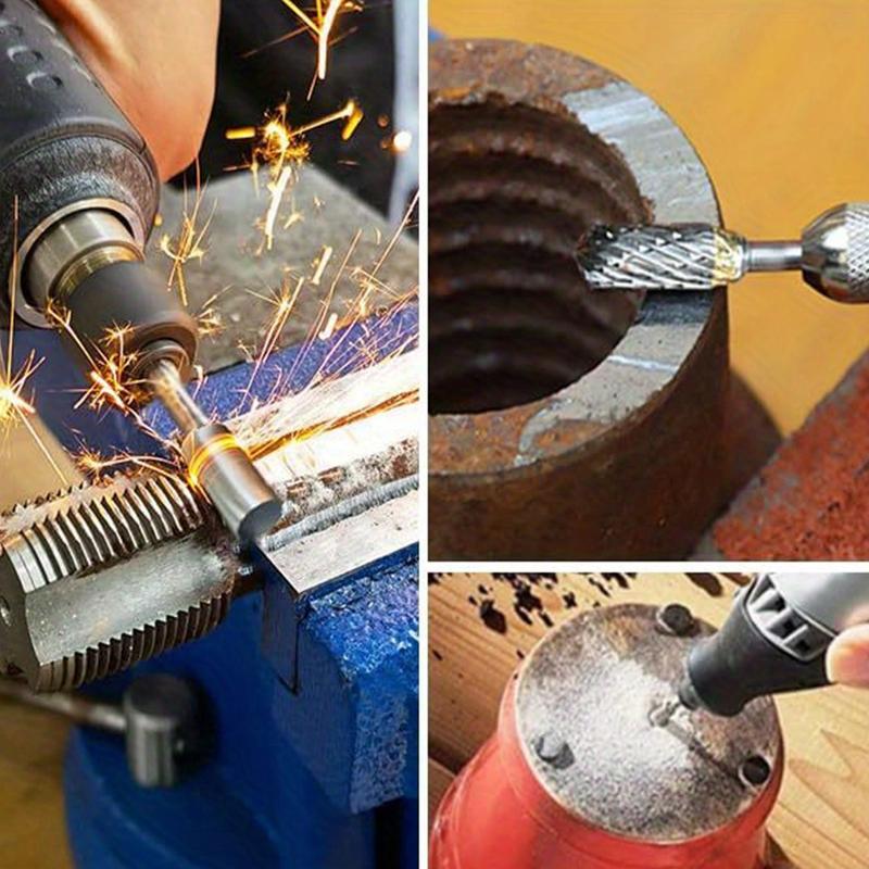 Набор из 10 бит из вольфрамовой стали для снятия заусенцев - фрезерные головки с двойной насечкой, универсальные для дерева, металла, камня, полировки, резьбы и гравировки