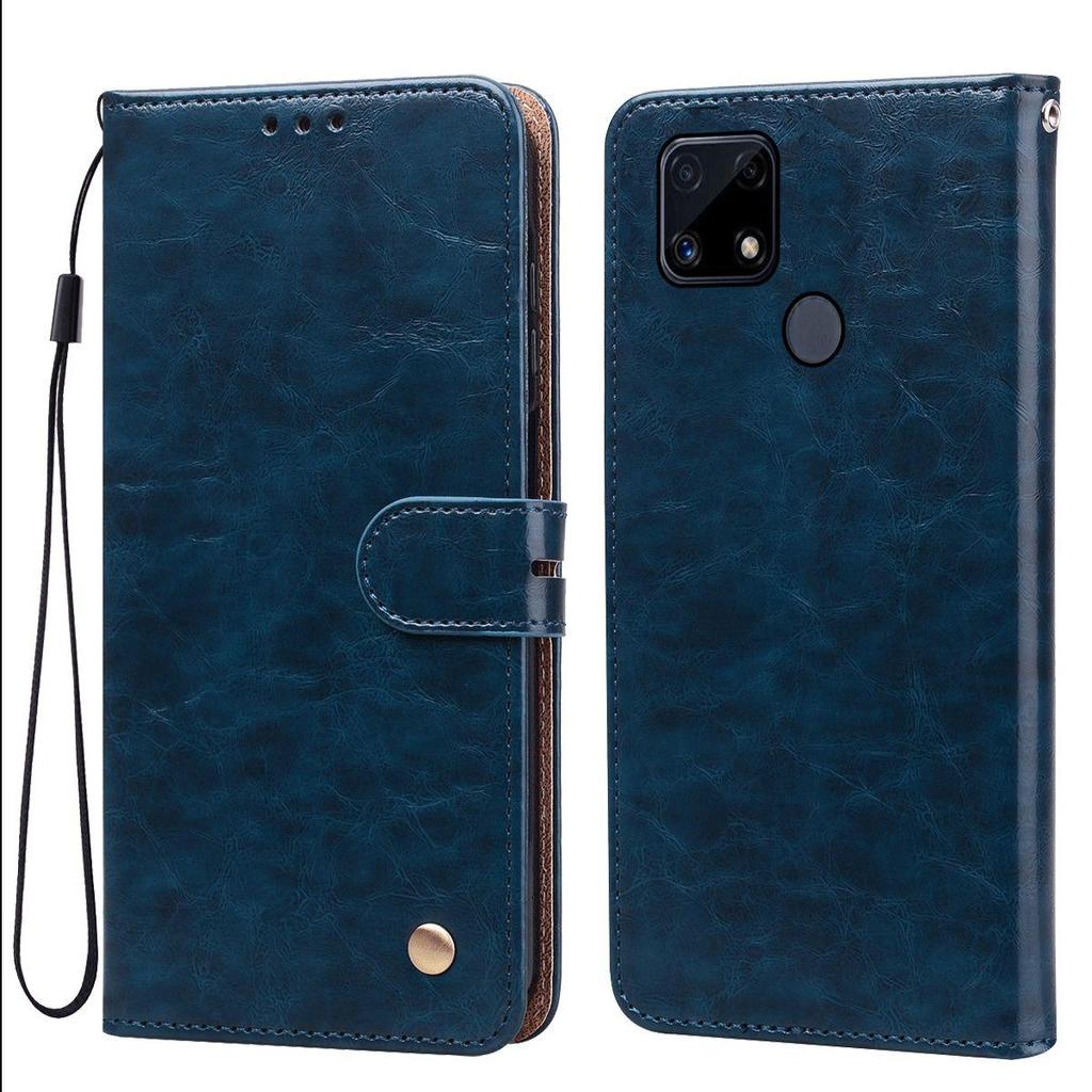 Винтажный чехол-книжка из ПУ кожи с текстурой Crazy Horse для realme C25s, C21, C15, Narzo 30A, с 20 отделениями для карт, подставкой, противоударной защитой