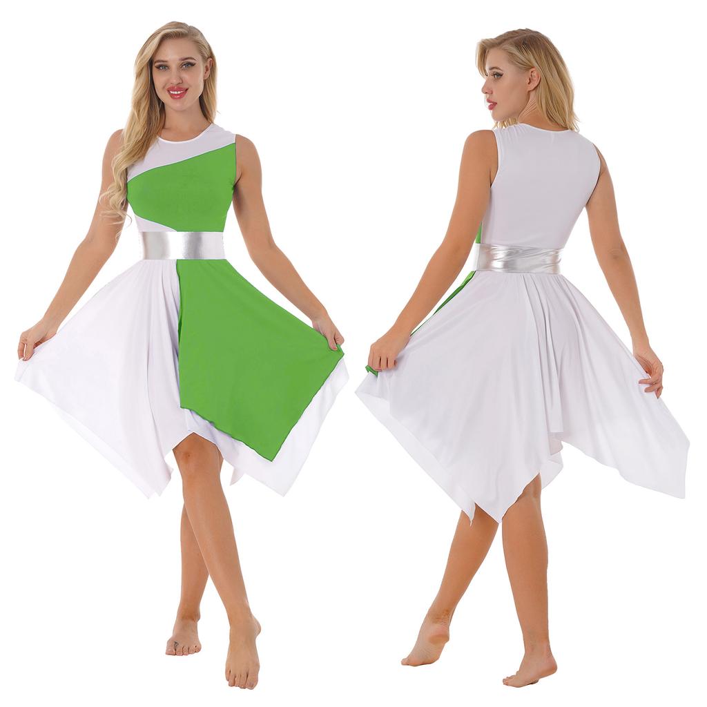 Асимметричное платье-туника для хвалы для девочки, лирическая танцевальная одежда, платье с цветными блоками для выпускного вечера