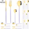 Gold 24Pcs Dinnerware Cutlery Set Knife Fork Coffee Spoon Tableware Set Mirror Stainless Steel Flatware Western Kitchen Silverware