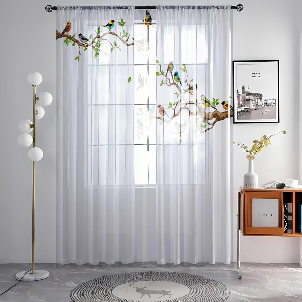 2 шт. HD цифровые белые ветки с принтом птиц на окнах, украшение дома, стиль, украшение гостиной, спальни, стержни Curt