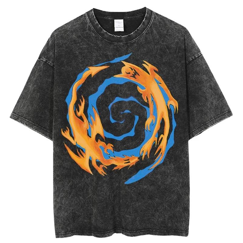 Japan Anime Yu Gi Oh BlueEyes White Dragon Cool Print Tshirt Unisex Unisexga Cotton Tshirts Vintage Washed Tee Harajuku Unisex T Shirt