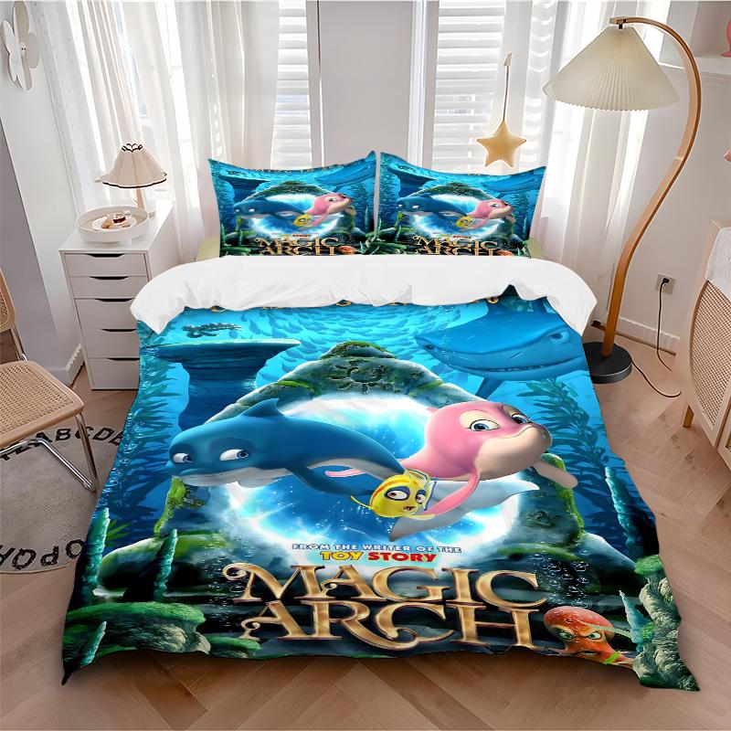 Magic Arch Underwater Sea Adventure Print 3Pcs Bedding Set,Duvet Cover with 2 Bedro,Pillowcase Home Birthday Gift