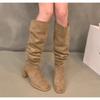 Новый стиль женские туфли рукав женские сапоги зимние сохраняют тепло острый носок замша однотонные высокие голенища массивные каблуки женские сапоги