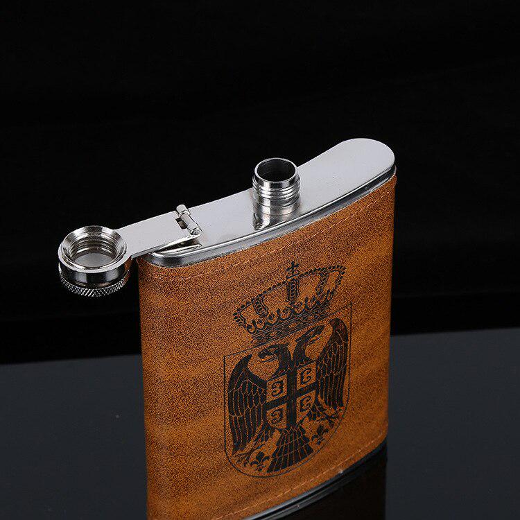Бутылка виски на 8 унций, фляга для водки, фляга из нержавеющей стали 304 для спирта и ликера с кожаной оберткой
