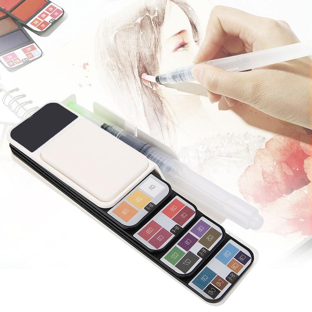 Твердая акварельная краска веерообразная складная портативная 18 цветов пигмент + водная кисть